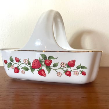 Vintage 80s Vintage Ceramic Teleflora Strawberry Basket or Planter 