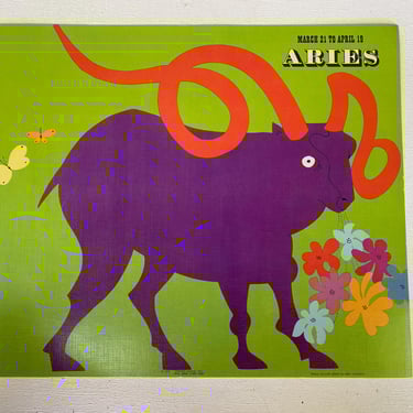 1970 Vintage Mini Poster Aries The Ram, Mid Century Modern, Groovy Zodiac Art, Liza Marr For Ben Johnson 