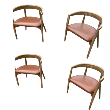 Set of 4 Niels Eilersen Style Round Armchairs with Cognac Brown Vinyl