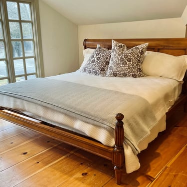 Custom High-Low Sleigh Style Bed in Tiger Maple, King Size with Platform