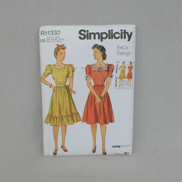 1940s Vintage Repro of 4316 - Misses' 40s Ruffle Hem Dress - UNCUT Simplicity R11333/S9464 - Size U5 16 18 20 22 24 - Sewing Pattern 