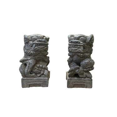 Pair Chinese Brown Rough Marks Fengshui Foo Dog Lion Figures ws2622E 