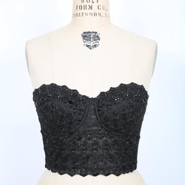 Black Lace Sequin & Beaded Bra Bustier Bra Top Concert Rave Party Festival Streetwear Rock RocknRoll Rockstar 