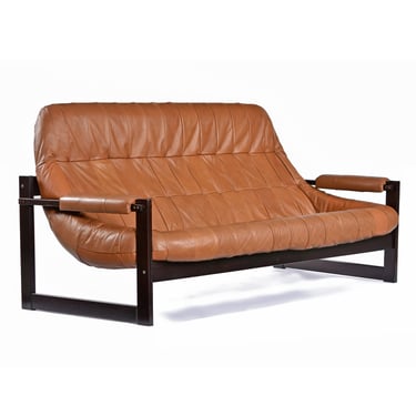 Percival Lafer Brazilian Modern Leather and Rosewood Mp-163 Earth Sofa 