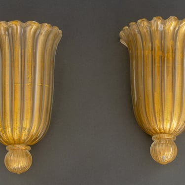 Archimede Seguso Murano Glass Sconces, Pair