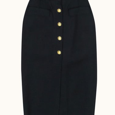 A.L.C. - Black Midi Pencil Skirt w/ Gold Buttons Sz 4