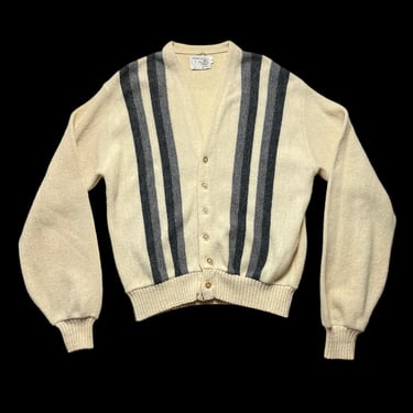 Vintage 1960s GLEN DEE Striped Cardigan ~ L ~ Knit Sweater ~ Mod / Rockabilly ~ Wool 