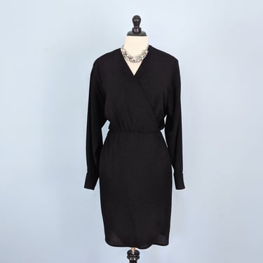 Vintage 80s Sonia Rykiel for Bergdorf Goodman Black Wrap Dress, 1980s Long Sleeved Little Black Cocktail Dress 