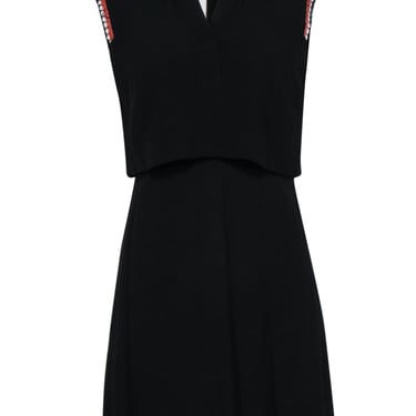 Sandro - Black V-neck Overlay Dress w/ Embroidered Trim Sz M