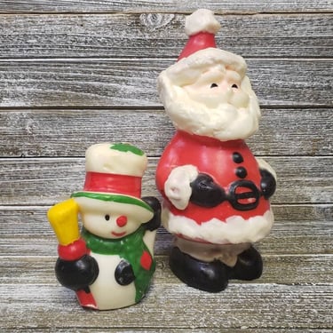 Vintage Christmas Wax Candles, Santa Claus, Frosty the Snowman, Holiday Candle Decorations, Party Decor, Retro 1970s, Vintage Holiday 