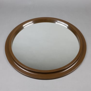 Vintage Round Wall Mirror | Brown Plastic Framed Mirror | East German GDR Home Decor | Retro Mid-Century Modern Wall Accent 
