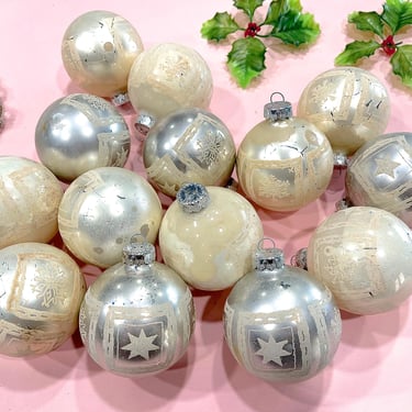 VINTAGE: 12pcs - Mercury Glass Ball Ornaments - Holiday Glass Bulbs - Christmas Tree Ornaments 