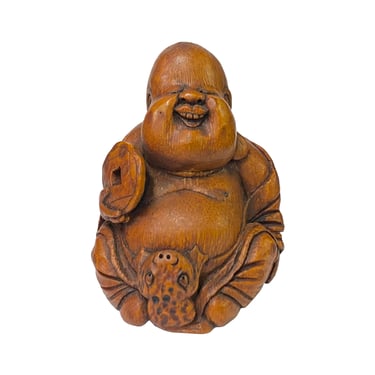 Chinese Bamboo Carved Happy Buddha Fortune Coin Toad Figure ws2178E 