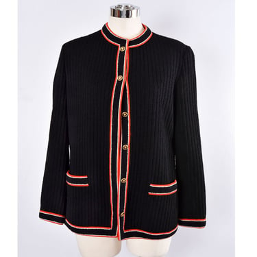60's Black Cardigan Vintage Sweater Preppy Classic Designer style KIMBERLY Wool Blend Mid Century 1960's, 1970's Jacket 