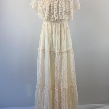 1970s Candi Jones Cream Lace Dress 