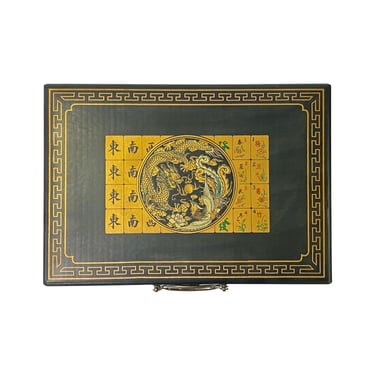 Chinese Black Dragon Phoenix Vinyl Box Regular Size Mahjong Tiles Game Set ws2623E 