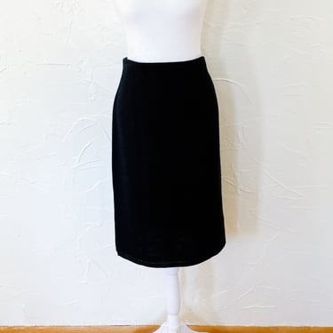 80s Minimal Black Sweater Knit Pencil Skirt | 30