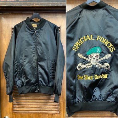 Vintage 1980’s Special Forces Military Skull Bomber Jacket, 80’s Bomber Jacket, Vintage Military, Vintage Embroidery, Vintage Clothing 