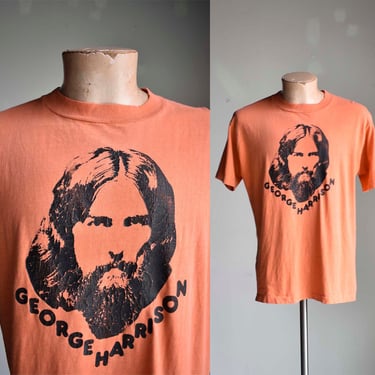 Vintage George Harrison Tshirt / Vintage Orange George Harrison Tee / Vintage Broken In Single Hemline Tshirt / Beatles George Harrison Tee 