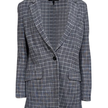 Rag & Bone - Grey, White & Blue Tweed Plaid Long Blazer Sz 4