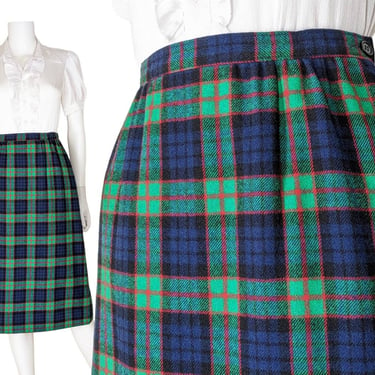 Vintage Pendleton Plaid Skirt, Small / 1980s Green Plaid Wool Skirt / Colorful Fletcher Tartan Skirt with Pockets 28" Waist 