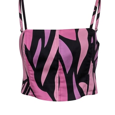 Natori - Pink & Black Print Sleeveless Crop Top Sz 12