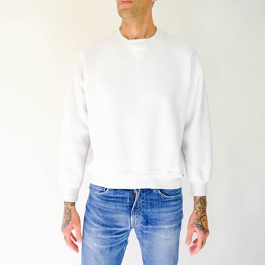 Vintage 90s Russel Athletics White Fleece Crewneck Sweatshirt | Made in USA | Hip Hop, Streetwear | 1990s Designer Boxy Fit Unisex Sweater 