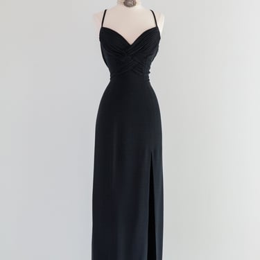Vintage Madame X Style Black Evening Gown / Size 8