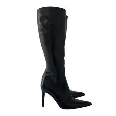Chanel Black Leather Knee High Boots
