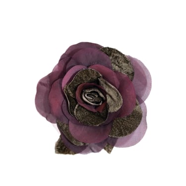 Dark Purple Organza Rose Brooch