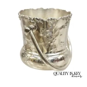 Antique BSCEP English Victorian Silver Plated  Grapevine Ice Bucket w Handle.