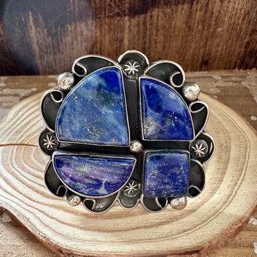 ASTROLOGICAL LAPIS SHADOWBOX Cuff 64g | Lapis and Silver Bracelet | Native American Jewelry | Four Lapis Stone Cuff | Chimney Butte 