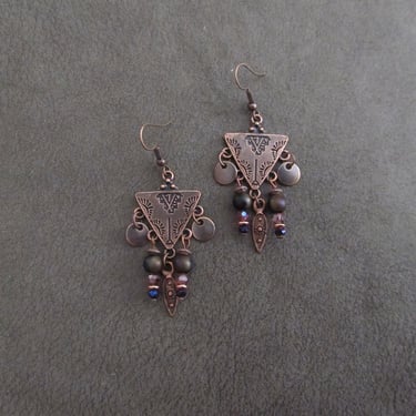Chandelier earrings, black and copper earrings, ethnic statement earrings, modern bold earrings, unique artisan earrings, rustic earrings 44 