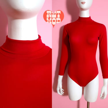 Perfect Basic Vintage 70s Red Mock Neck Stretch Bodysuit 