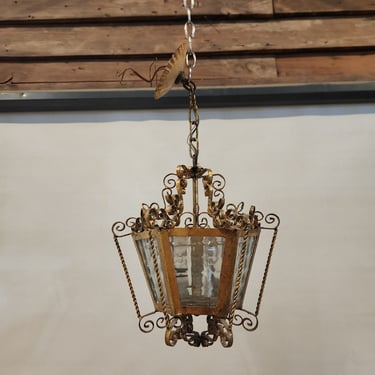 Vintage Lantern Pendant with Pattern Glass
