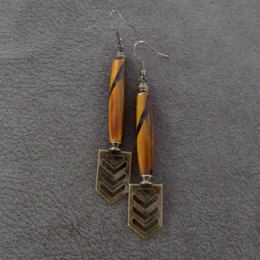 Long hair pipe bone and bronze earrings 3 