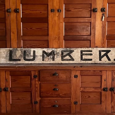 Vintage 74” X 10” Hand-Painted 'LUMBER' Wood Sign 