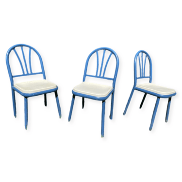 Set of 3 1990’s Postmodern Fan Backed Lacquered  Dining Chairs in Blue