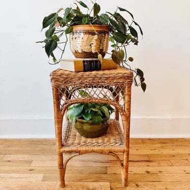 Braided Wicker Plant Stand Side Table