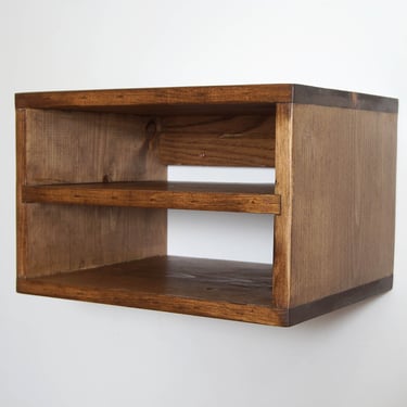 Floating nightstand with 2 shelves, Wall Mounted Shelf Storage- Walnut 
