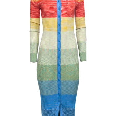 Staud - Multi Colored Ribbed Knit Maxi Sweater Dress Sz M