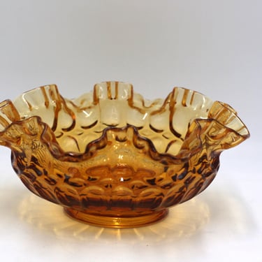 vintage Fenton Thumbprint Bowl with Crimped Ruffled Edge 