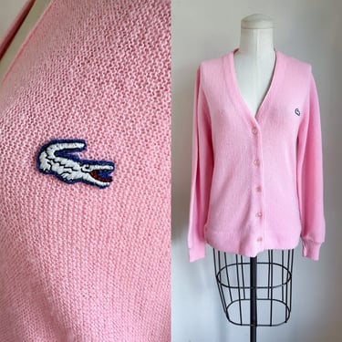 Vintage 1960s Lacoste Pink Wool Cardigan / mens XS-S 