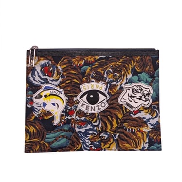 Kenzo - Black & Multi Color Tiger Graphic & Patchwork Clutch