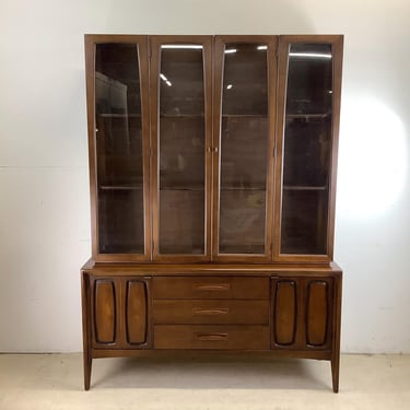 Mid-Century Walnut Sideboard With China Cabinet by Broyhill 