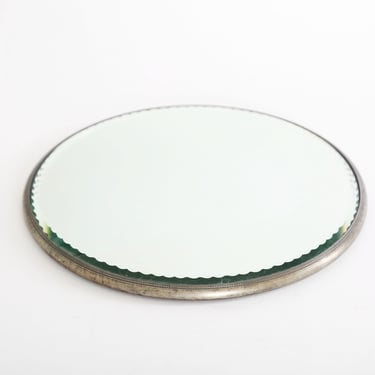 Antique 1900s FORBES SilverPlate Co round glass vanity mirror Plateau quadruple plate 