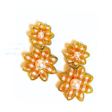 Sample Sale Orange Gingham Daisy Dangle Earrings