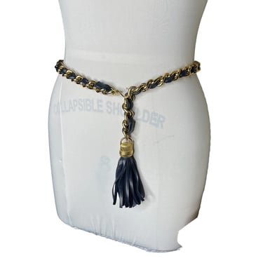 Vintage Navy Blue Metal Chain Tassel Belt 
