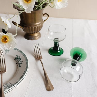 1960s green glass ribbed wine glasses, set of 4