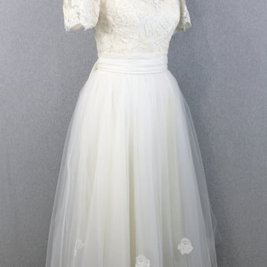 Promise Keeper - 1950-60s - Short wedding dress - Lace bodice - Cupcake - Pin-up - Small 4/6 